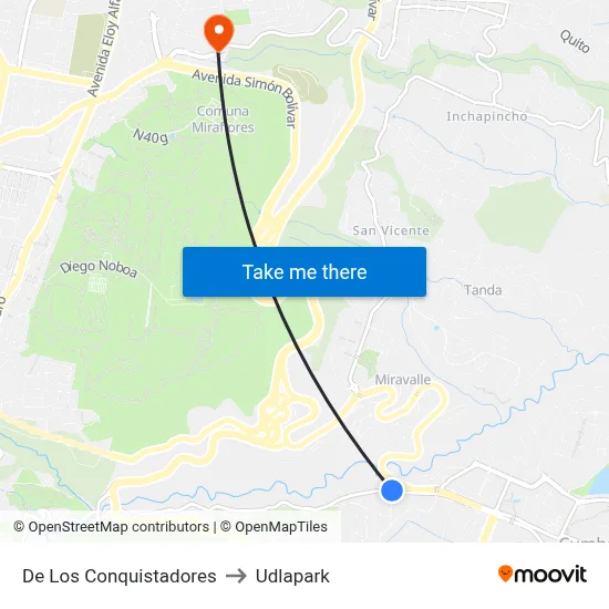 De Los Conquistadores to Udlapark map