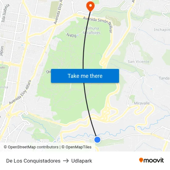 De Los Conquistadores to Udlapark map