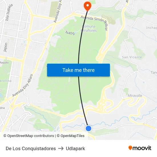 De Los Conquistadores to Udlapark map