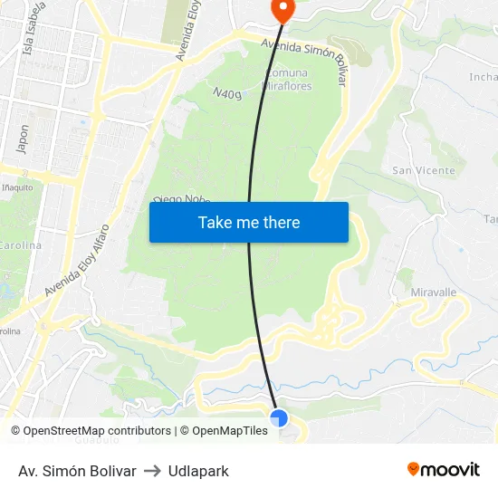 Av. Simón Bolivar to Udlapark map