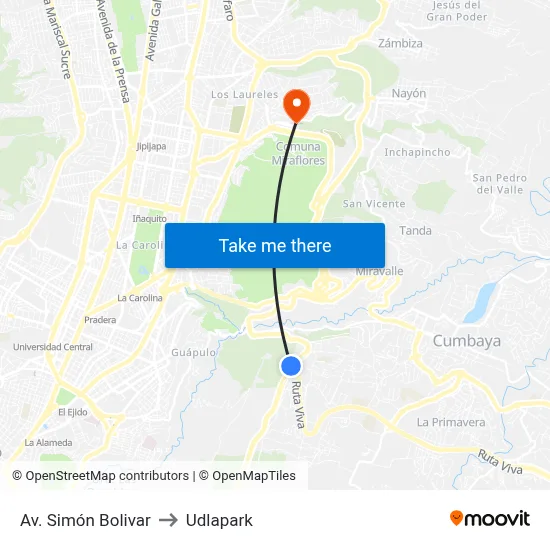 Av. Simón Bolivar to Udlapark map