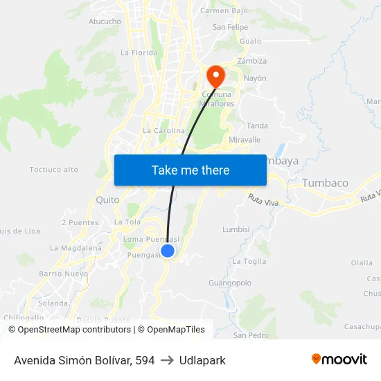 Avenida Simón Bolívar, 594 to Udlapark map