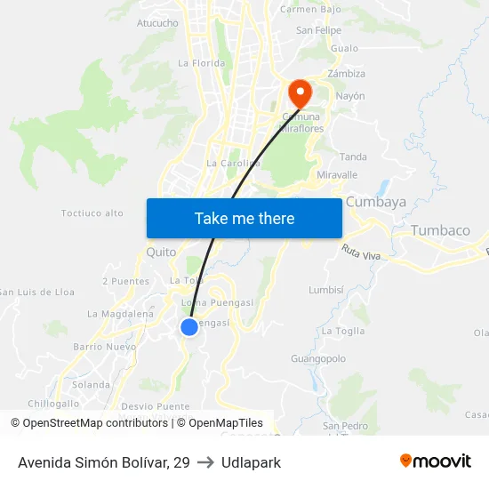 Avenida Simón Bolívar, 29 to Udlapark map