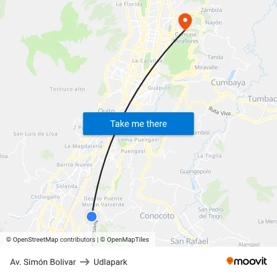 Av. Simón Bolivar to Udlapark map