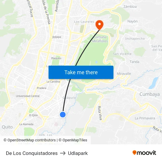 De Los Conquistadores to Udlapark map