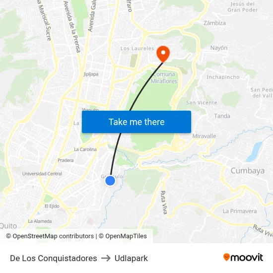 De Los Conquistadores to Udlapark map