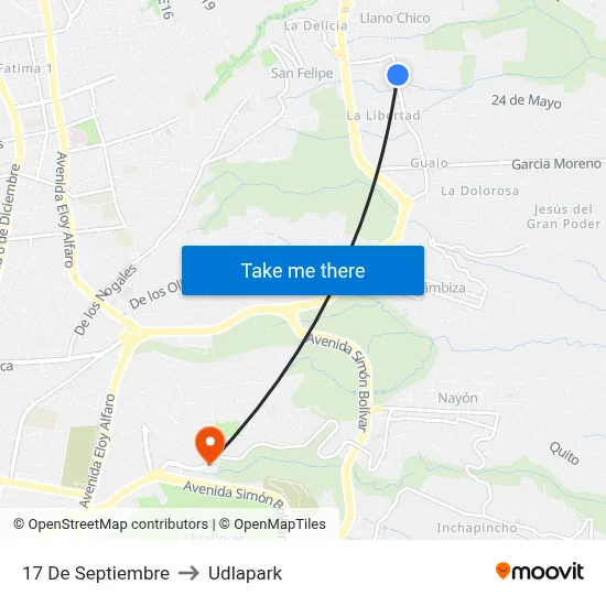 17 De Septiembre to Udlapark map