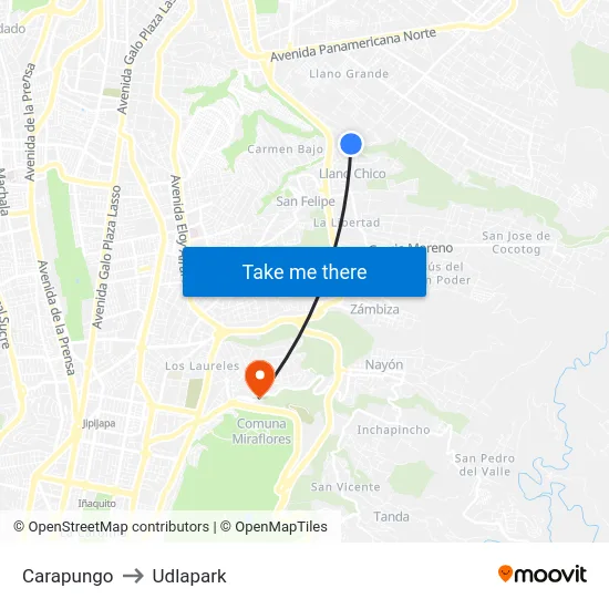 Carapungo to Udlapark map