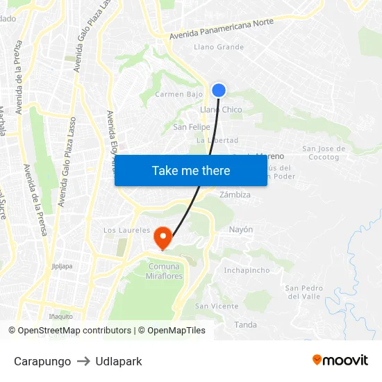 Carapungo to Udlapark map