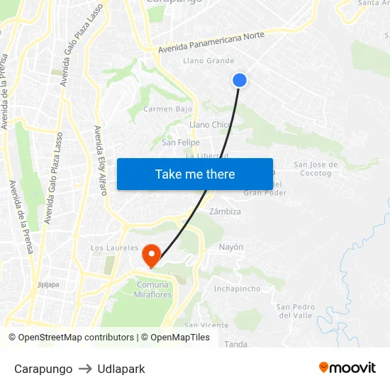 Carapungo to Udlapark map