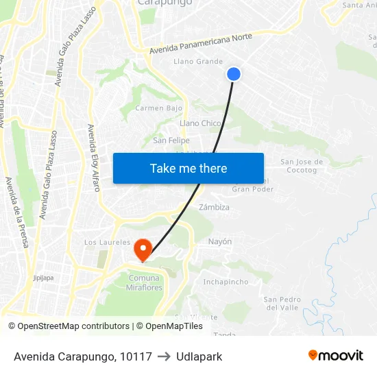 Avenida Carapungo, 10117 to Udlapark map