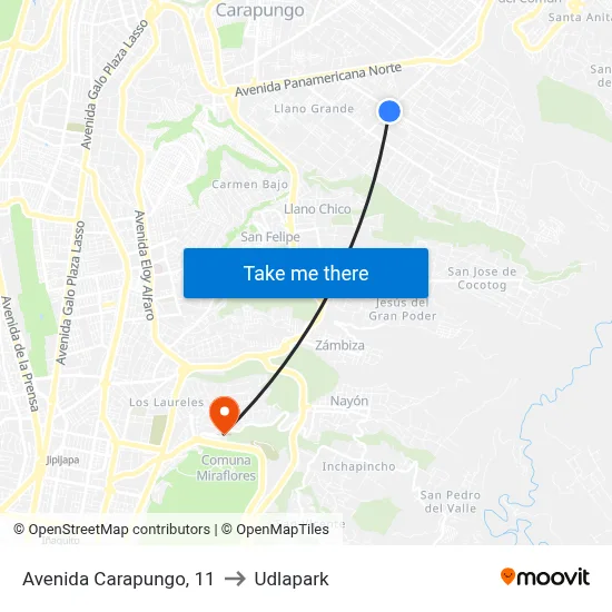 Avenida Carapungo, 11 to Udlapark map