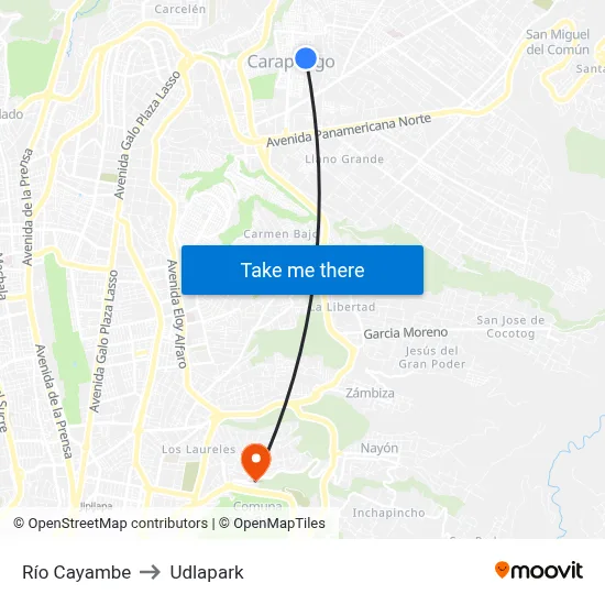 Río Cayambe to Udlapark map
