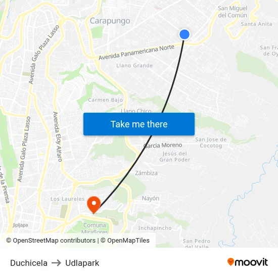 Duchicela to Udlapark map