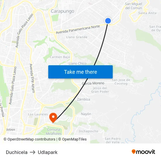 Duchicela to Udlapark map