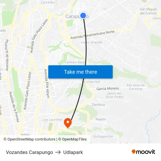 Vozandes Carapungo to Udlapark map