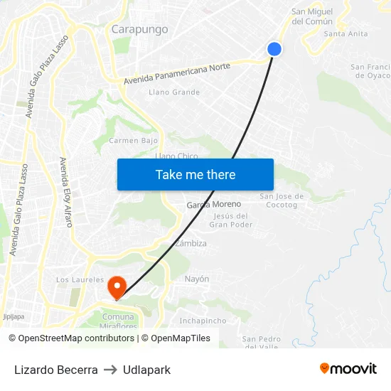 Lizardo Becerra to Udlapark map