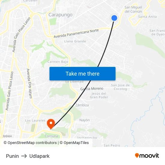 Punin to Udlapark map