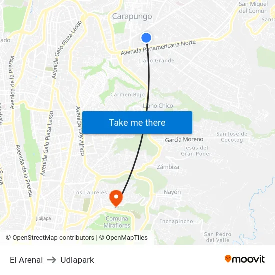 El Arenal to Udlapark map