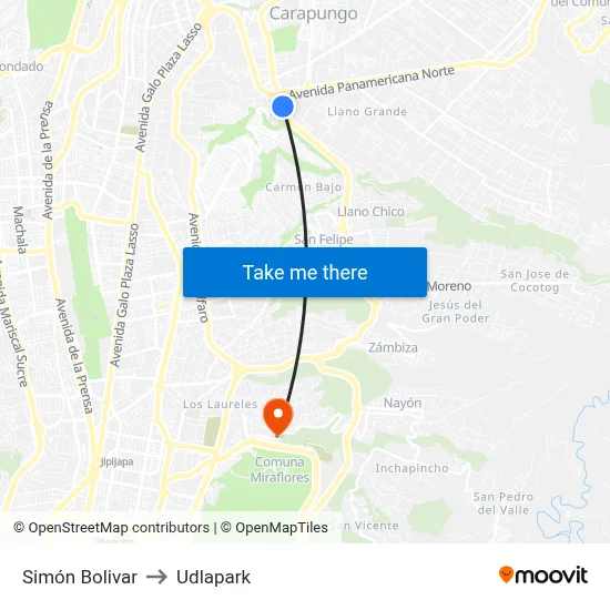 Simón Bolivar to Udlapark map