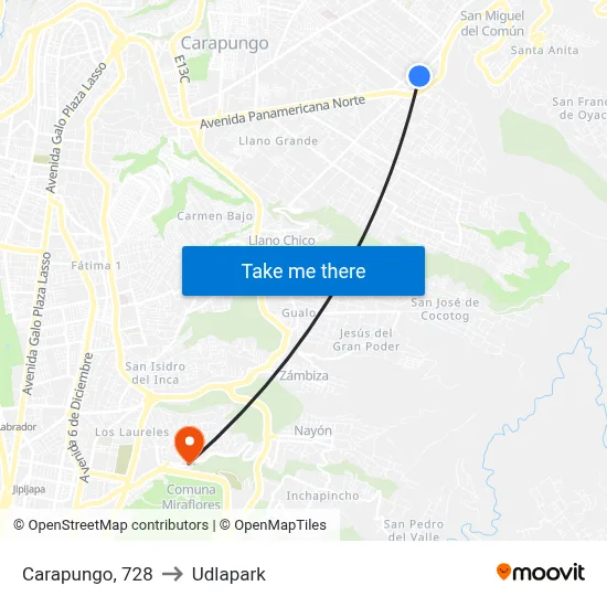 Carapungo, 728 to Udlapark map