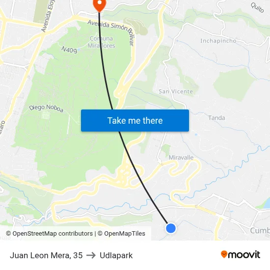 Juan Leon Mera, 35 to Udlapark map