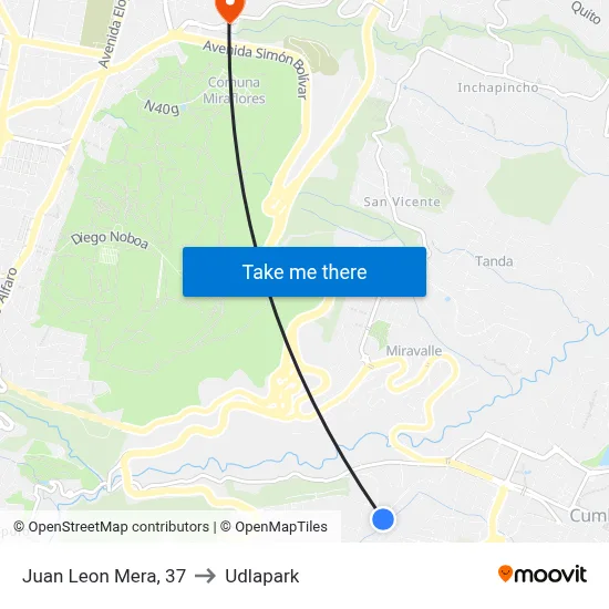 Juan Leon Mera, 37 to Udlapark map