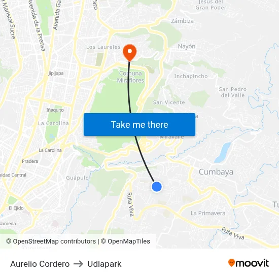 Aurelio Cordero to Udlapark map