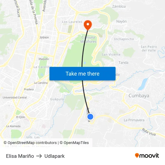 Elisa Mariño to Udlapark map