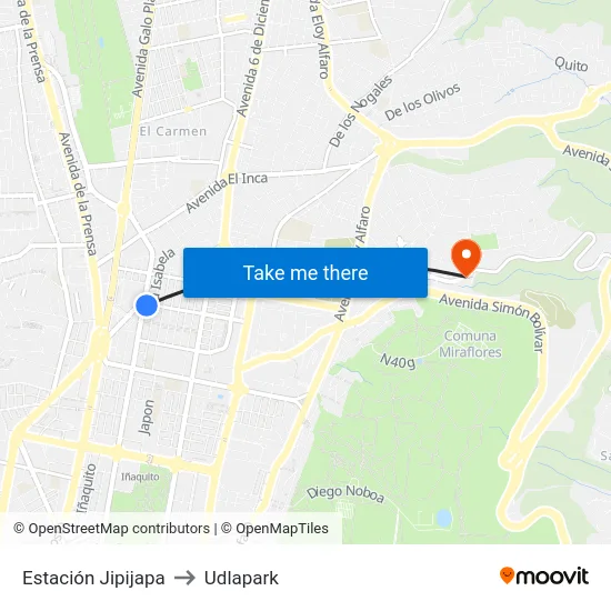 Estación Jipijapa to Udlapark map