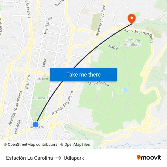 Estación La Carolina to Udlapark map