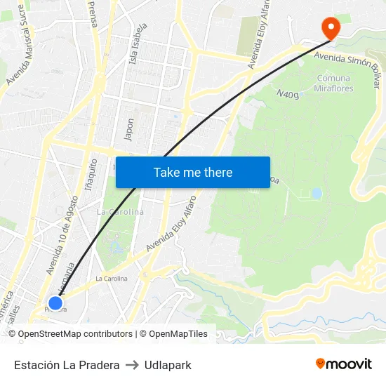 Estación La Pradera to Udlapark map