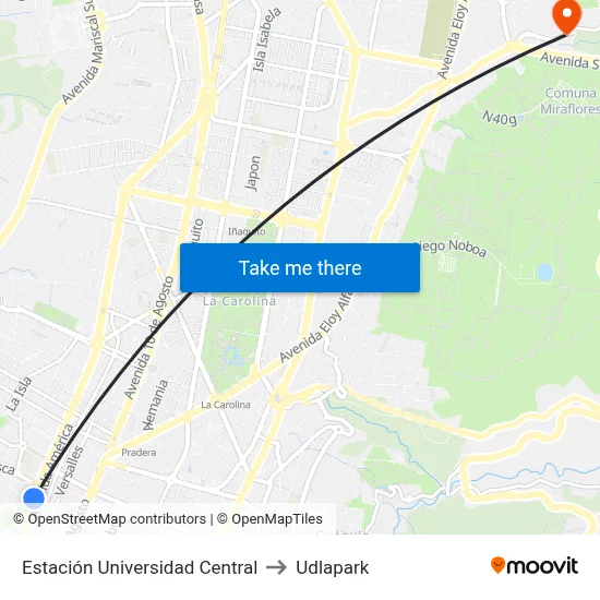 Estación Universidad Central to Udlapark map