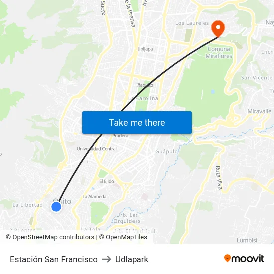 Estación San Francisco to Udlapark map