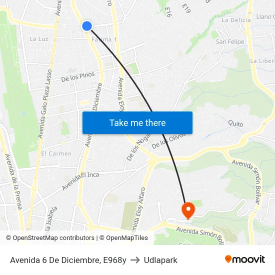 Avenida 6 De Diciembre, E968y to Udlapark map