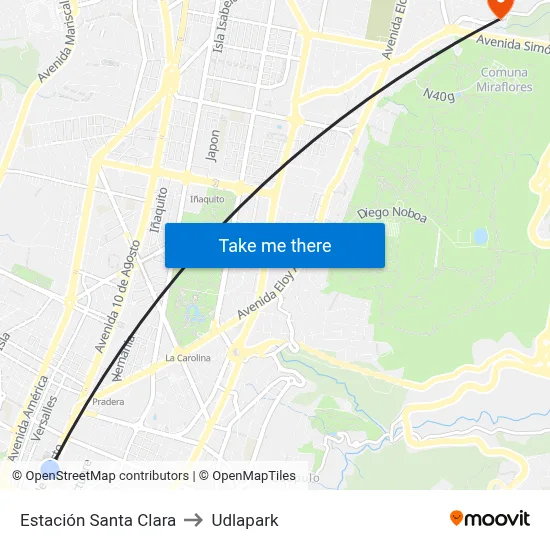 Estación Santa Clara to Udlapark map