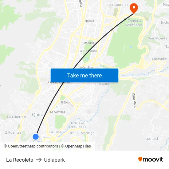 La Recoleta to Udlapark map