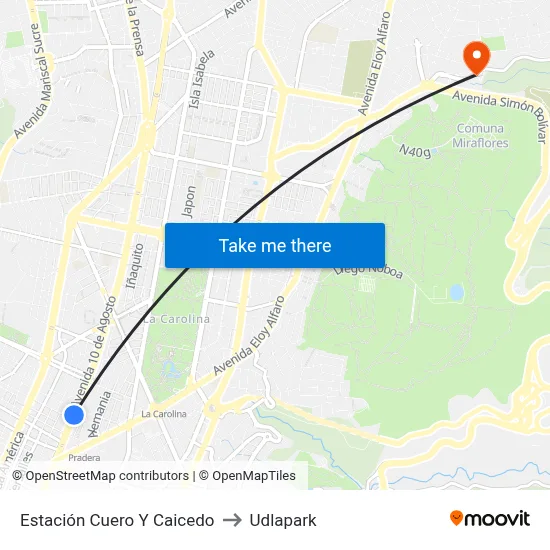 Estación Cuero Y Caicedo to Udlapark map