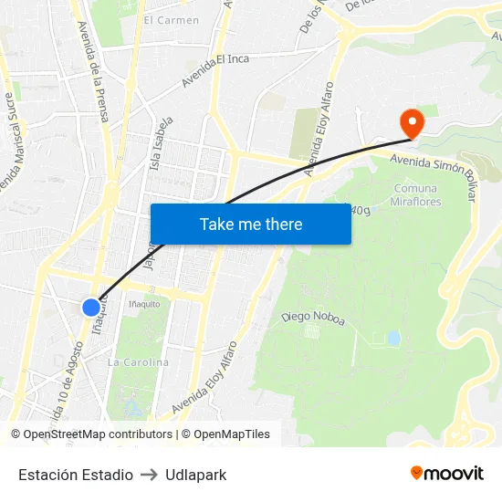 Estación Estadio to Udlapark map