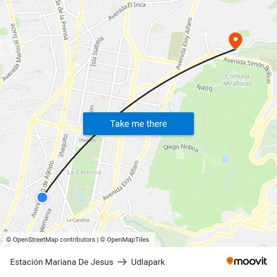 Estación Mariana De Jesus to Udlapark map