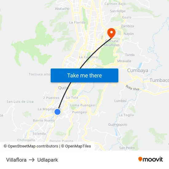 Villaflora to Udlapark map