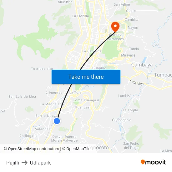 Pujillí to Udlapark map
