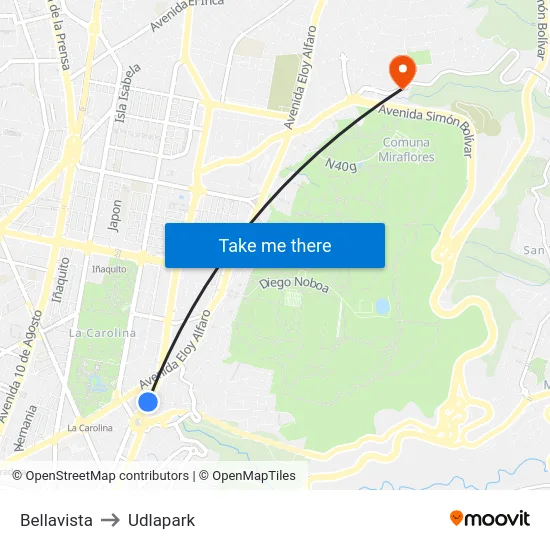 Bellavista to Udlapark map