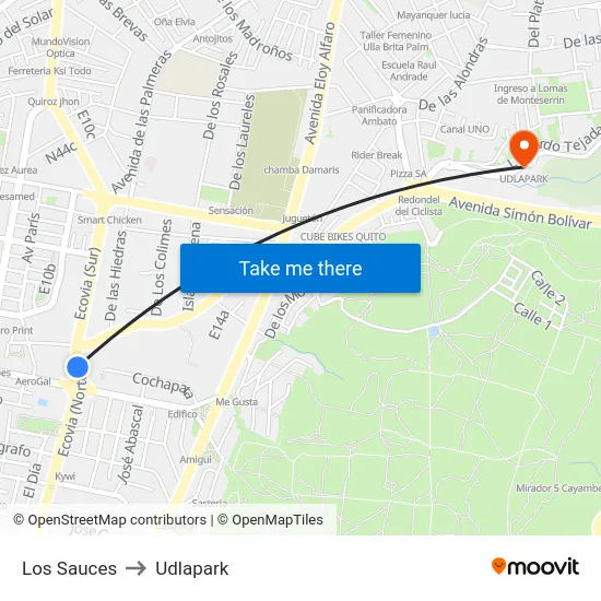 Los Sauces to Udlapark map