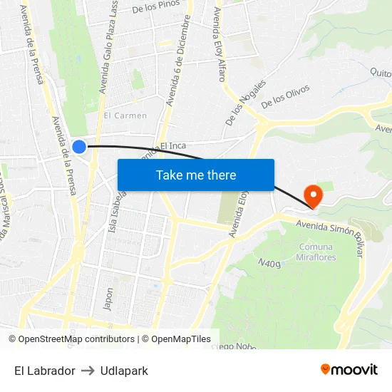 El Labrador to Udlapark map