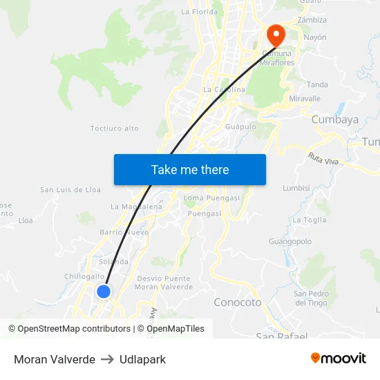 Moran Valverde to Udlapark map