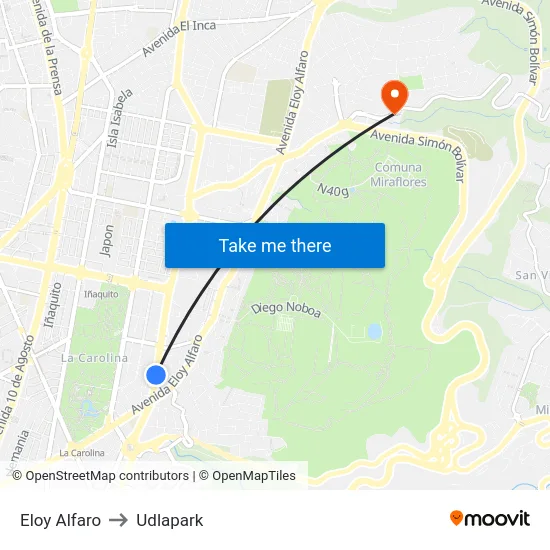 Eloy Alfaro to Udlapark map