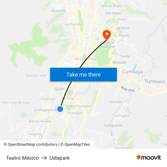 Teatro México to Udlapark map