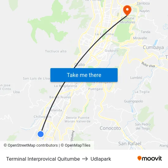 Terminal Interprovical Quitumbe to Udlapark map