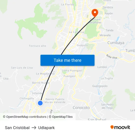 San Cristóbal to Udlapark map
